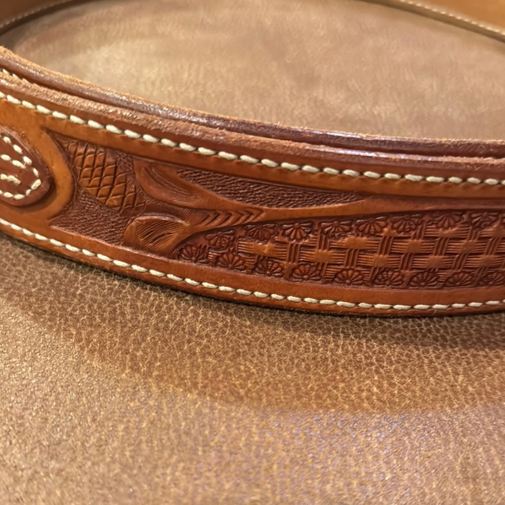 Rod Kibler Embossed Leather Belt with Stitching EUC